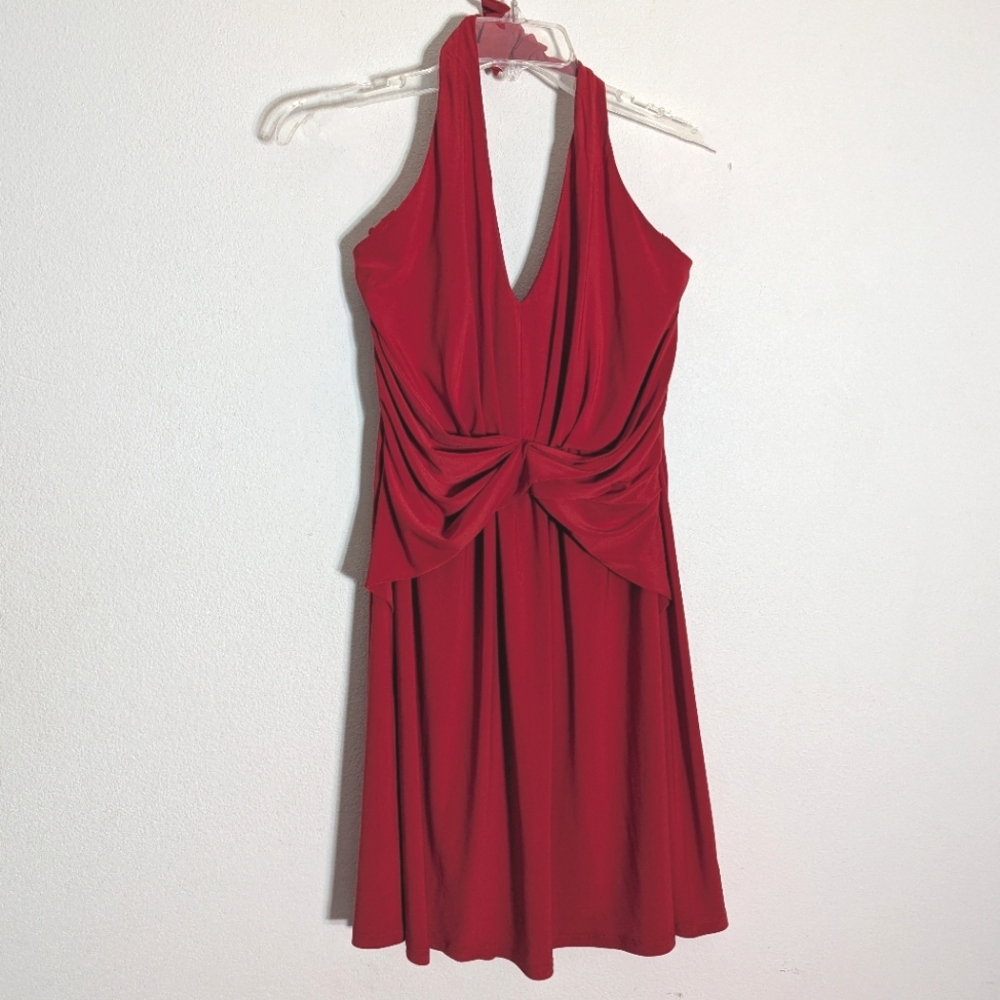Boston Proper Red Halter Knot-Front Mini Dress